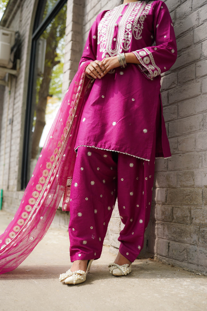 3 Piece - Embroidered Cotton Suit
