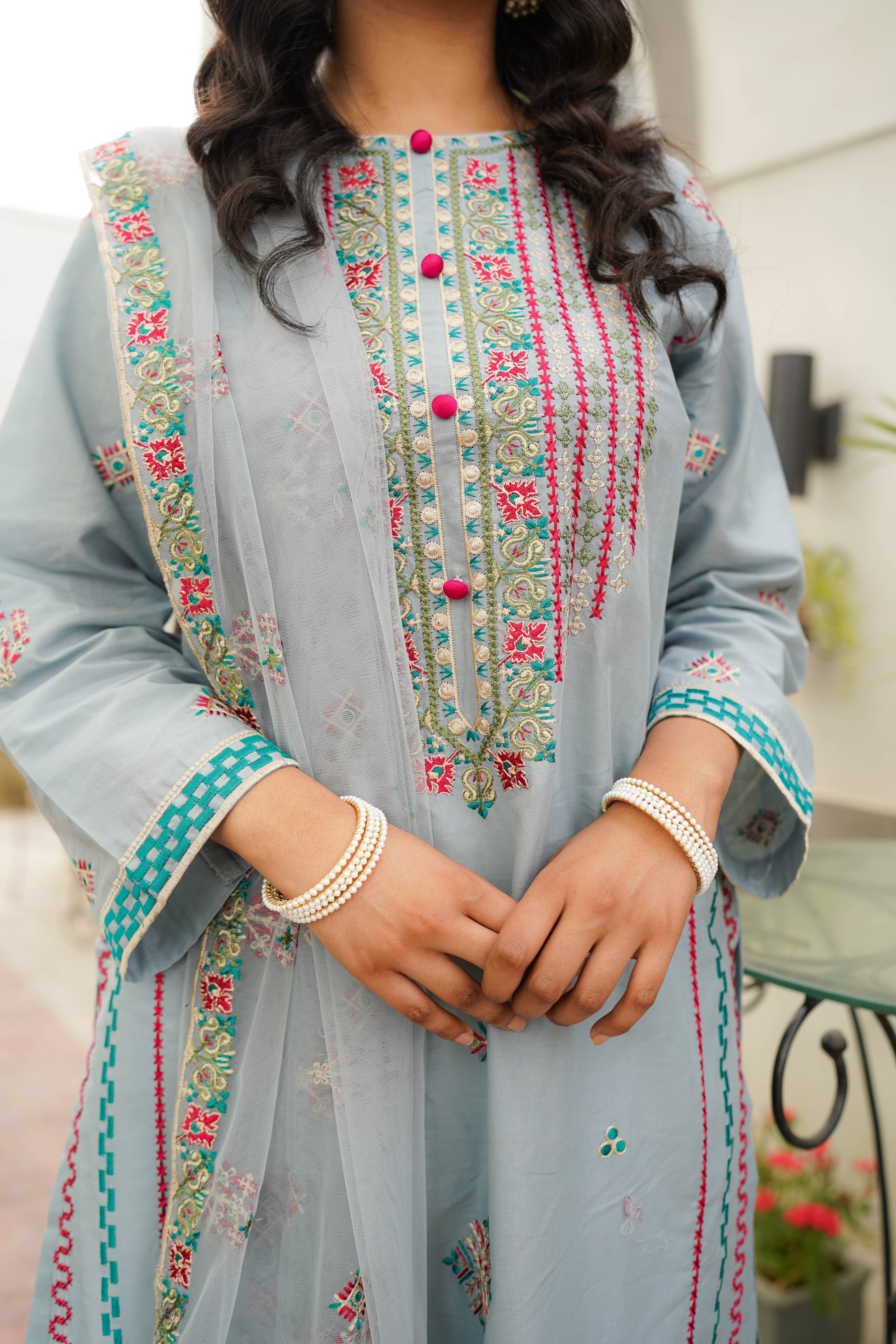 3 Piece - Embroidered Cotton Suit