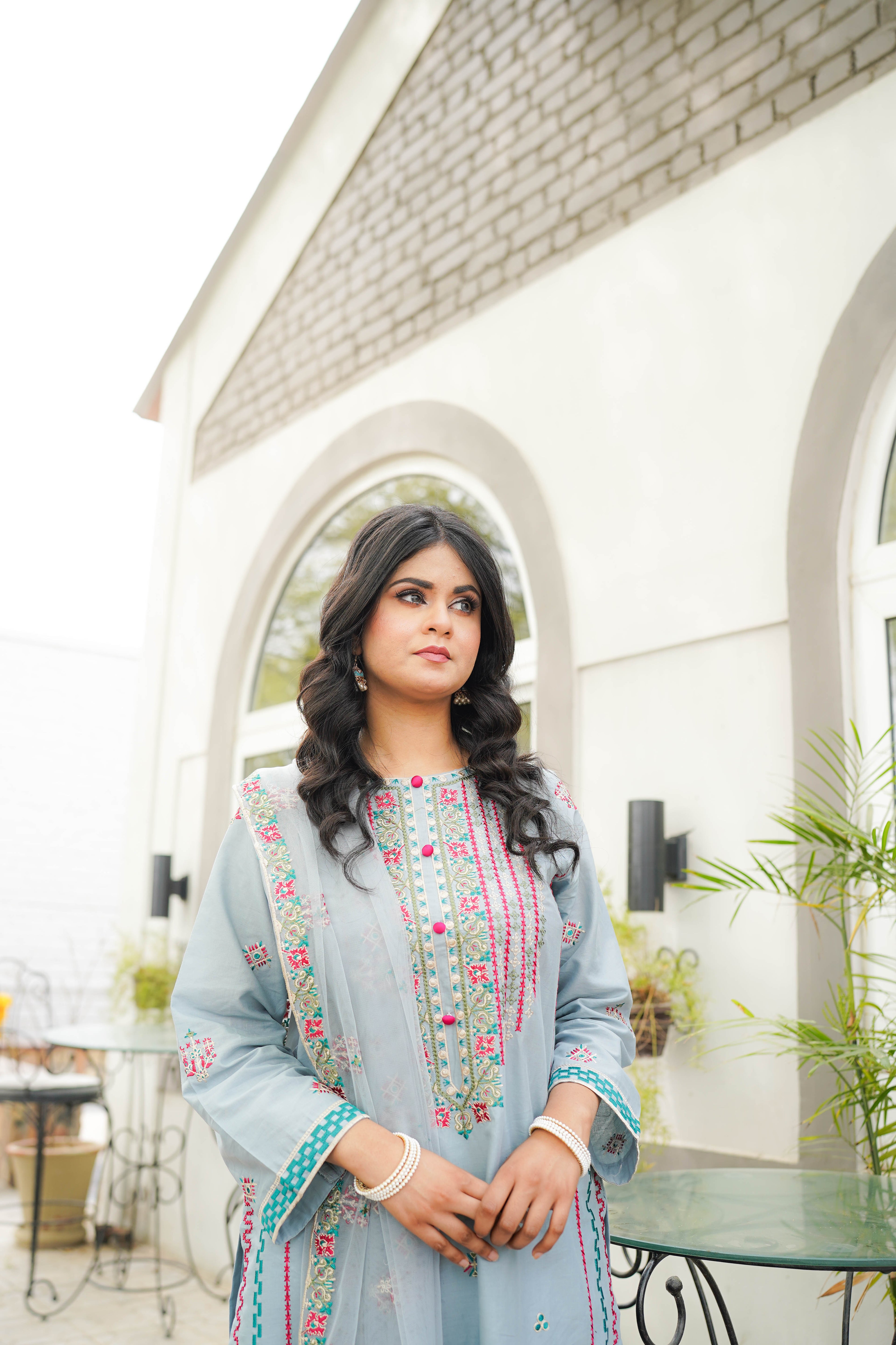 3 Piece - Embroidered Cotton Suit