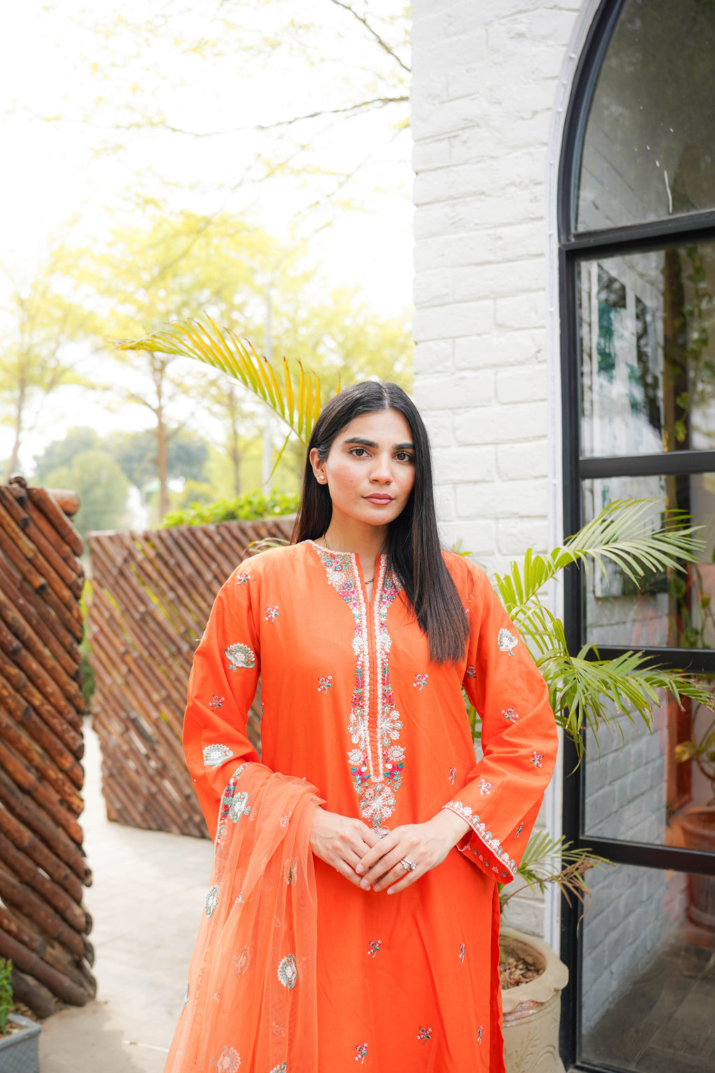 3 Piece - Embroidered Orange Suit