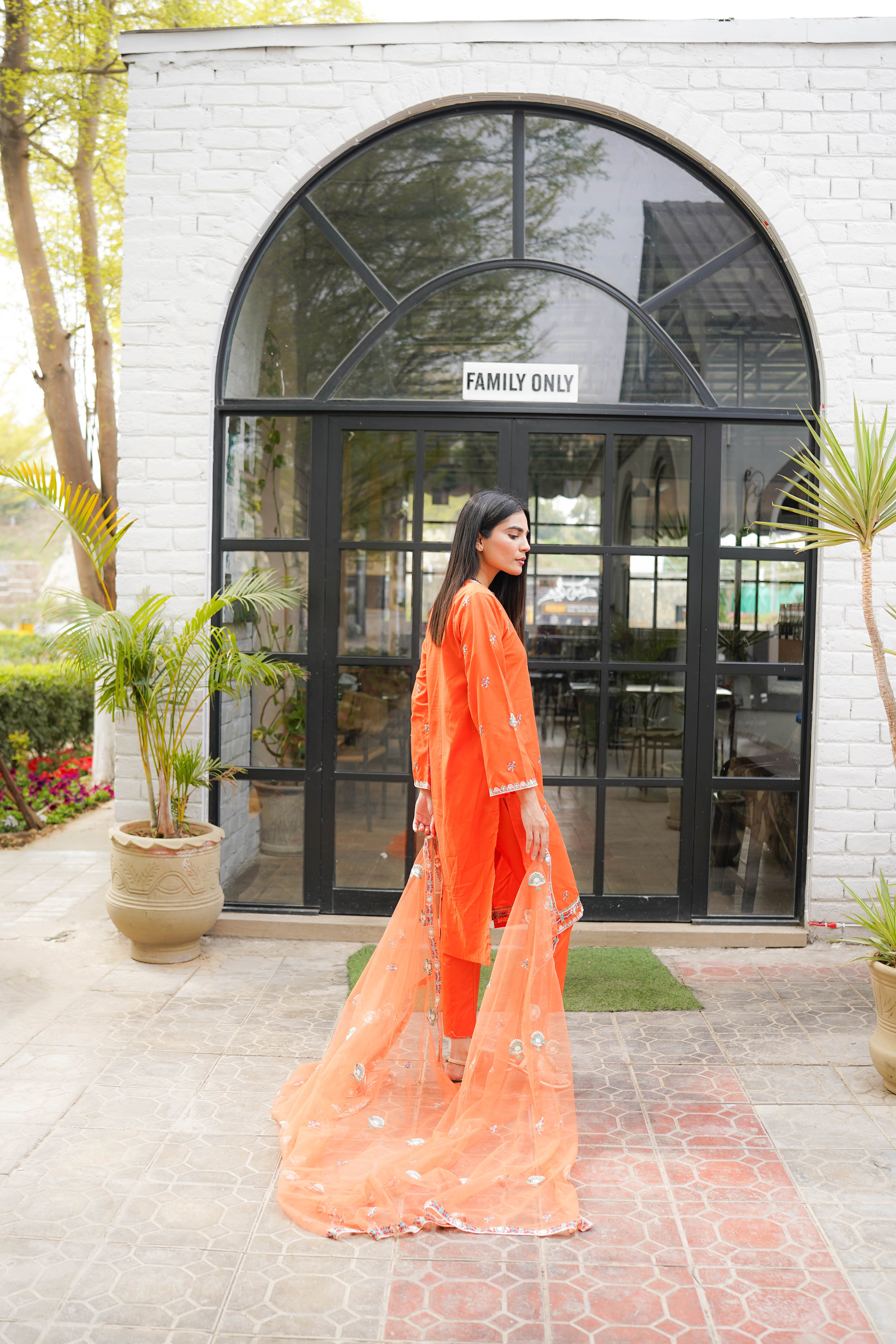 3 Piece - Embroidered Orange Suit