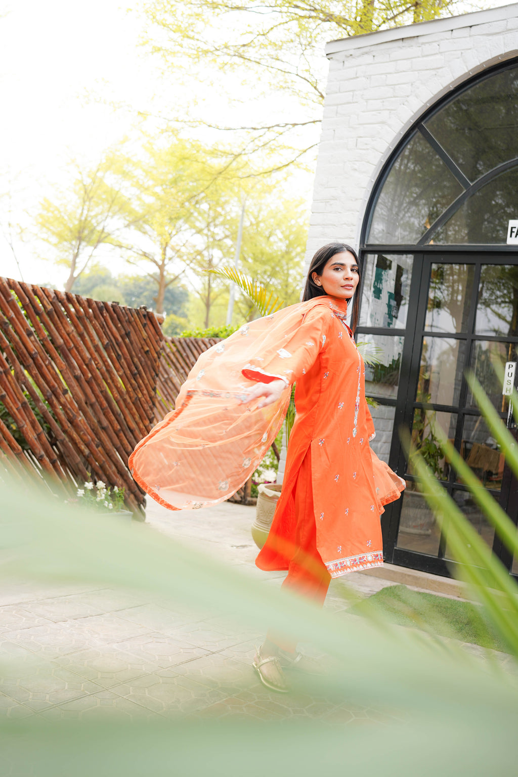 3 Piece - Embroidered Orange Suit