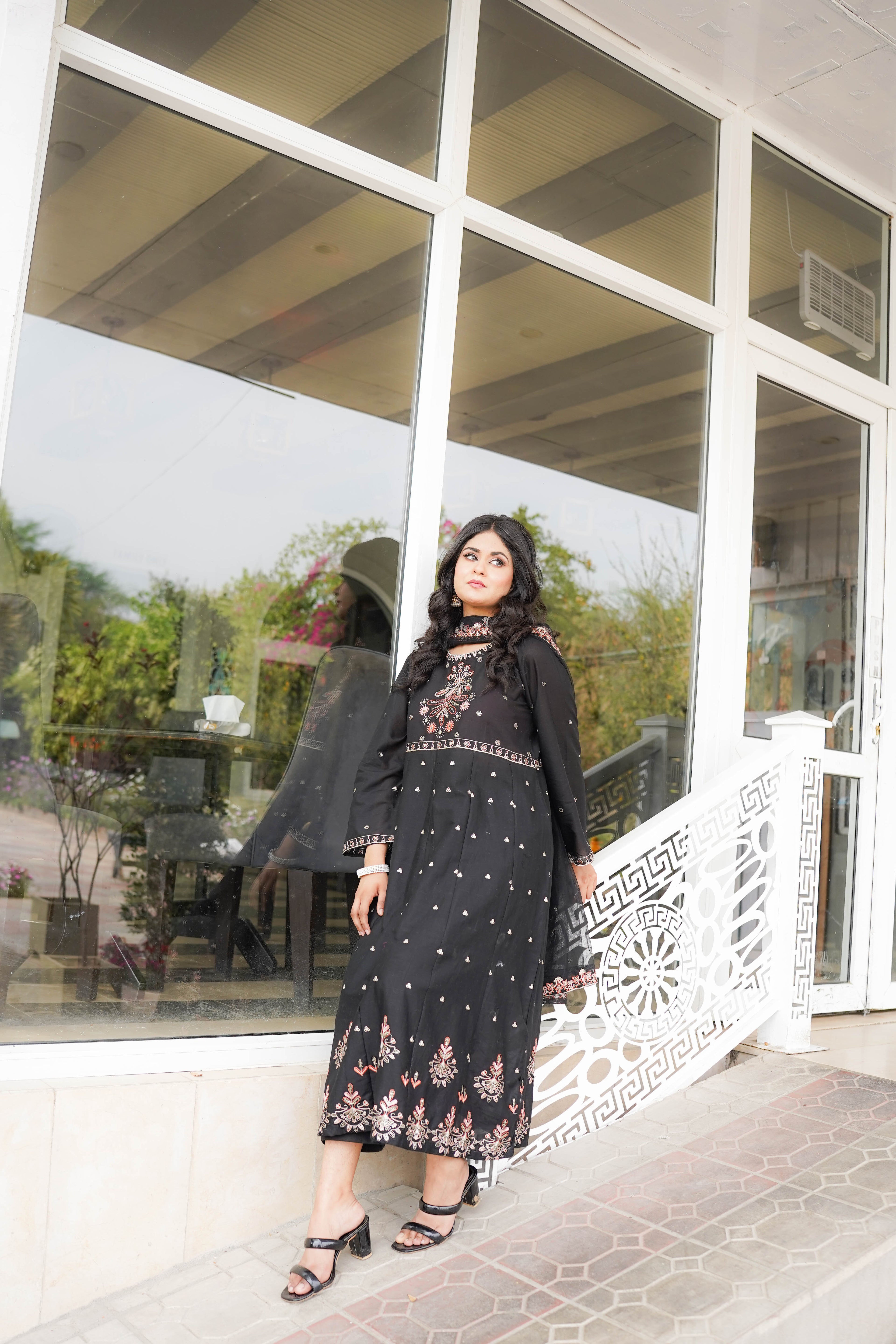3 Piece - Embroidered Black Frock