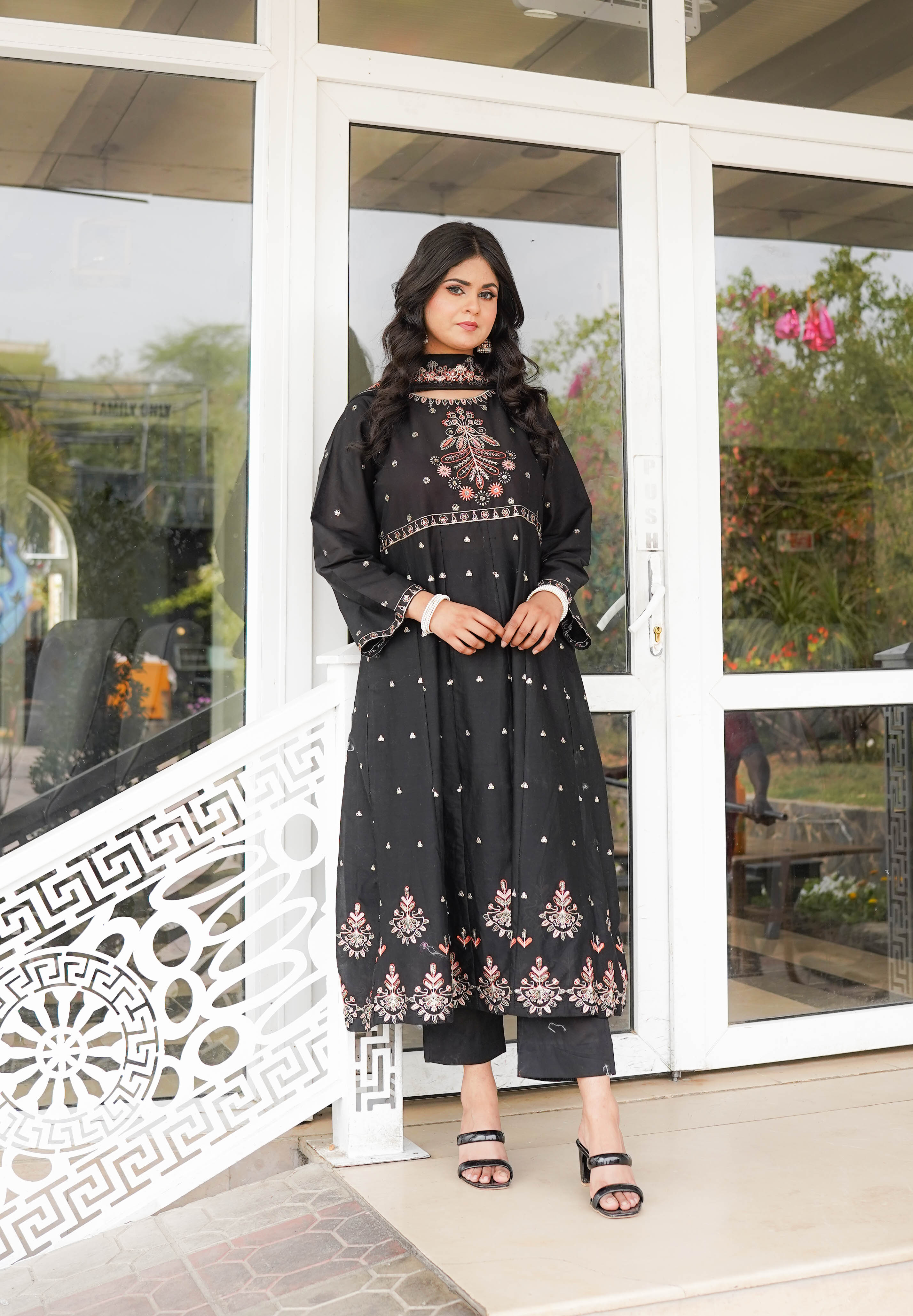 3 Piece - Embroidered Black Frock