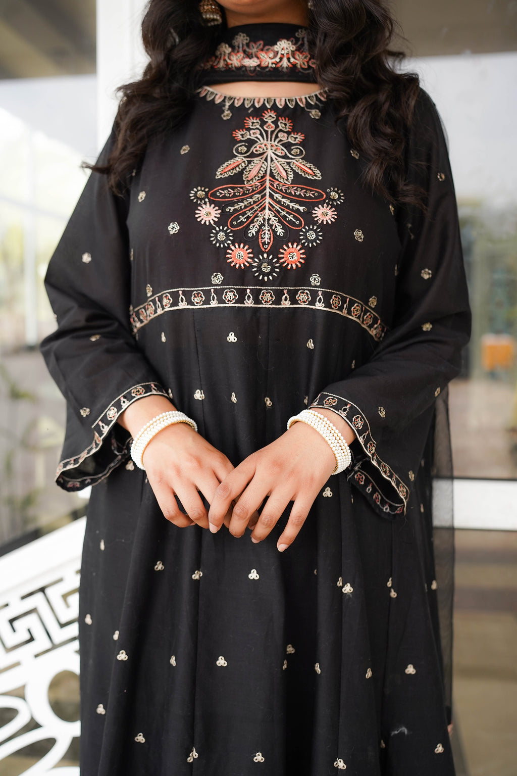 3 Piece - Embroidered Black Frock