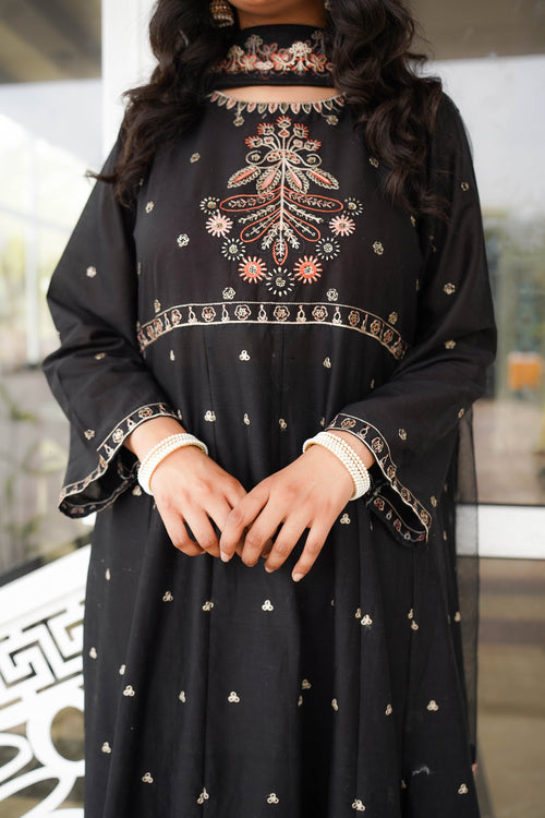 3 Piece - Embroidered Black Frock