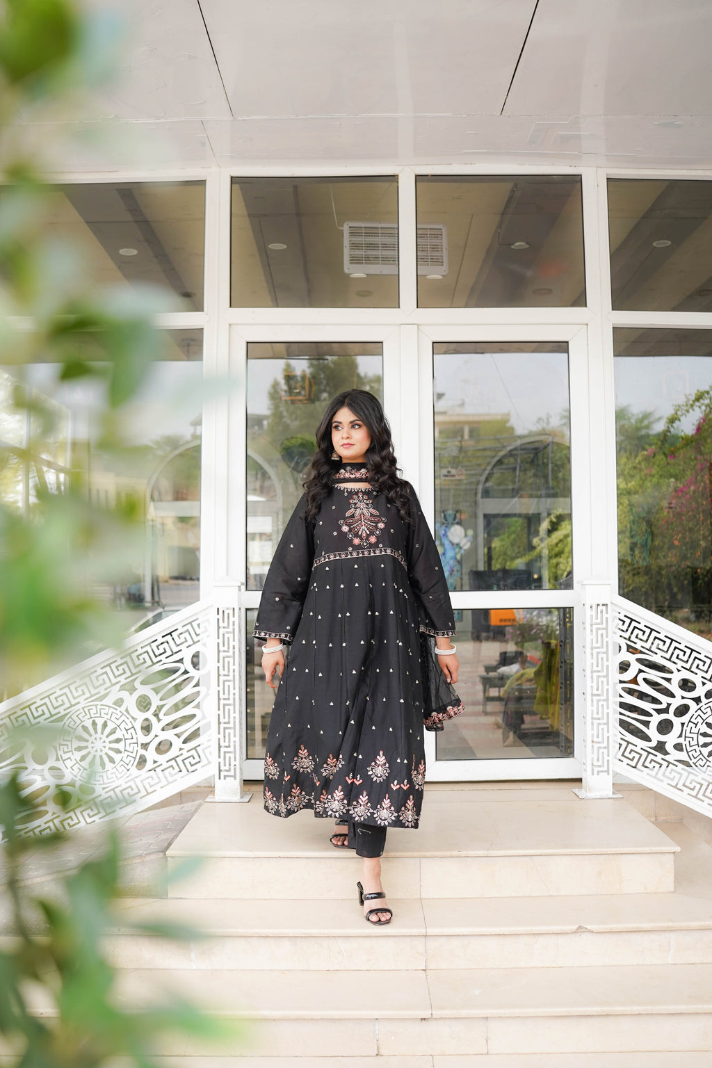3 Piece - Embroidered Black Frock