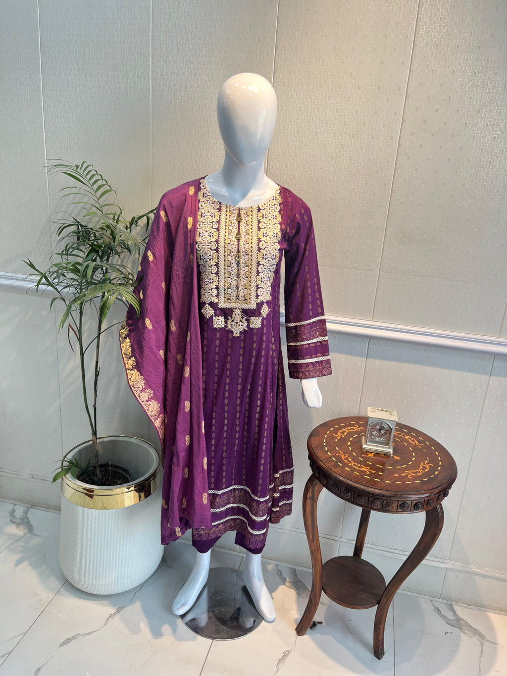 3 Piece - Print & Embroidered Frock